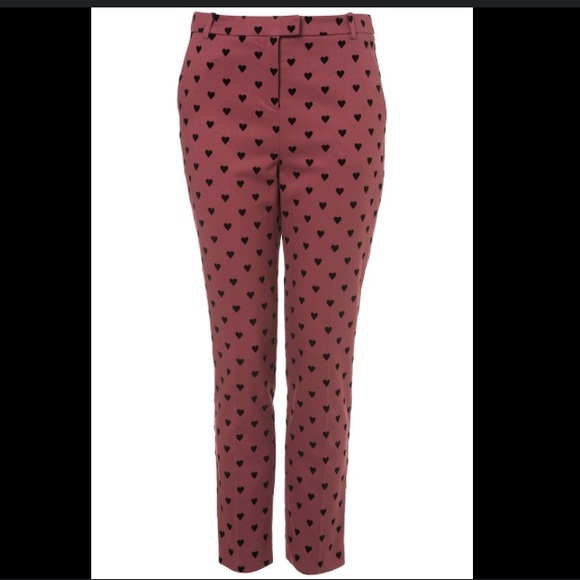 Topshop Heart Cropped Pants. Dusty Rose with black hearts. Women’s US 8 … - Picture 1 of 16